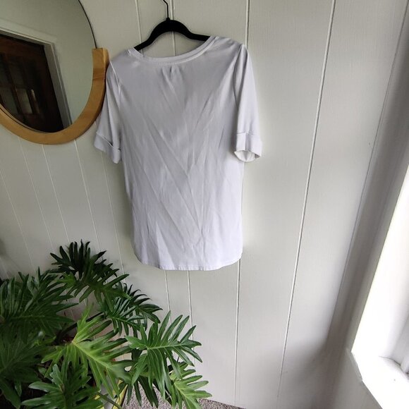 Tee Shirt by Ellen Tracy, White 92% Cotton Knit, Cuffed Short Sleeve. Size L - Picture 2 of 5